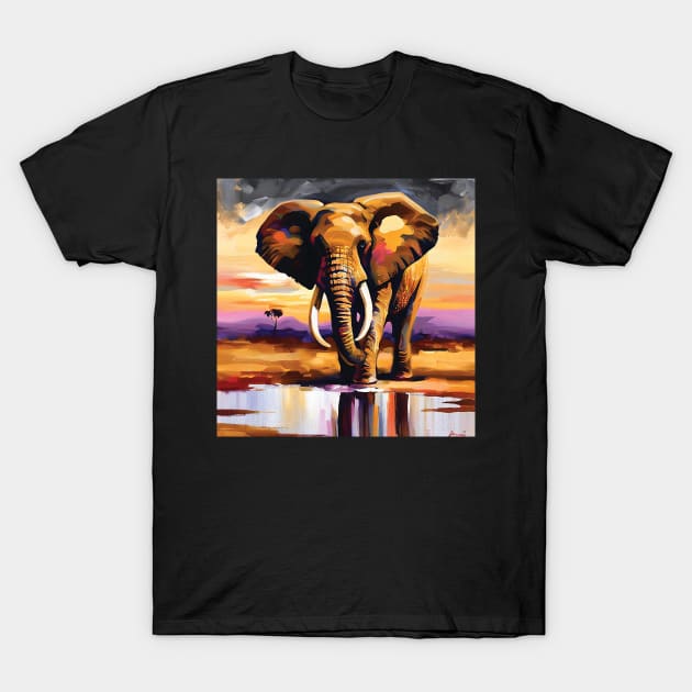 Elephant in the Desert Painting T-Shirt by Geminiartstudio